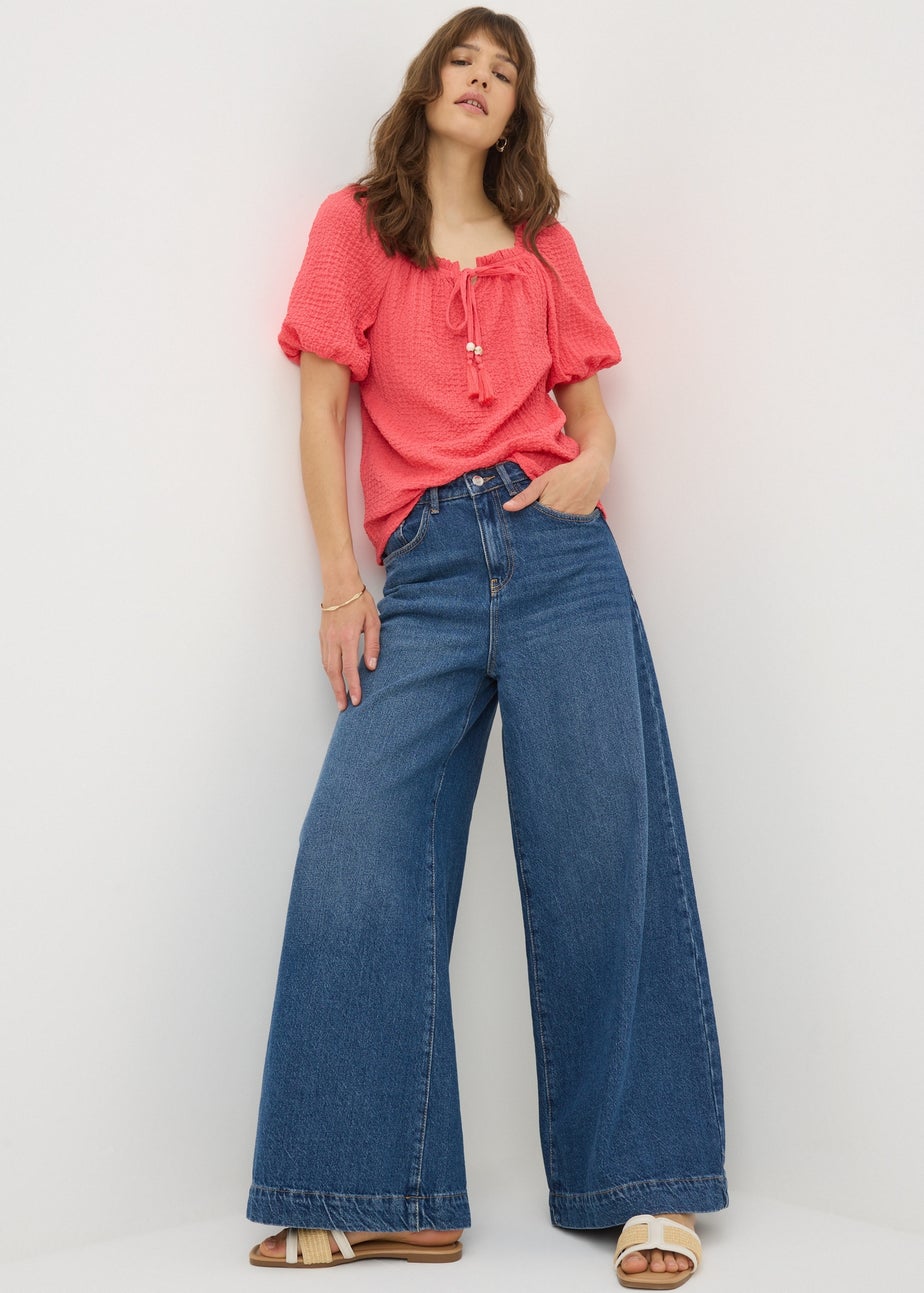 Coral Textured Gypsy Top