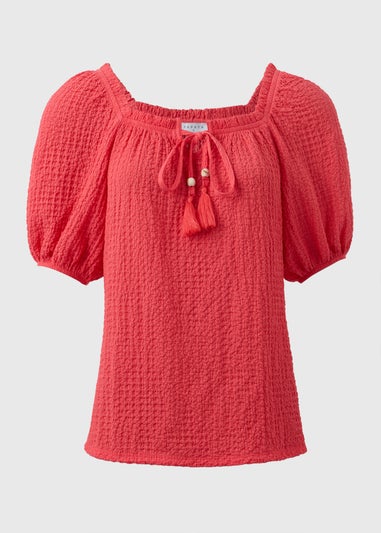 Coral Textured Gypsy Top