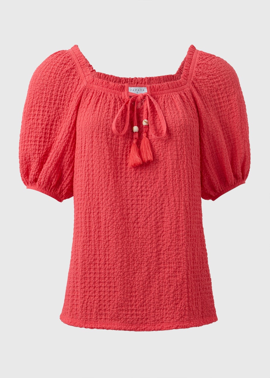 Coral Textured Gypsy Top