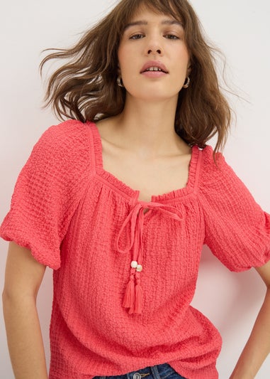 Coral Textured Gypsy Top