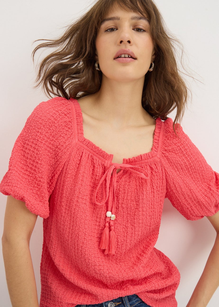 Coral Textured Gypsy Top