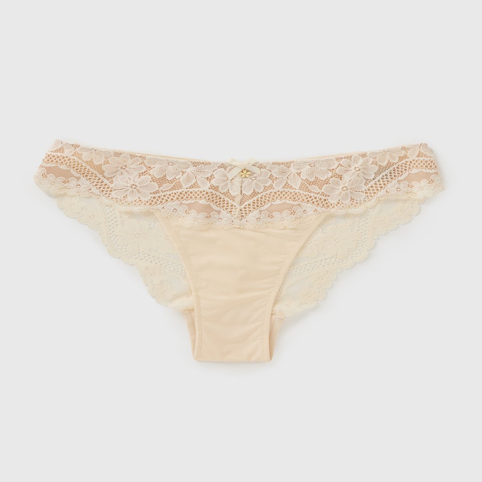 Cream Lace Textured Brazilian Co Ord Knickers