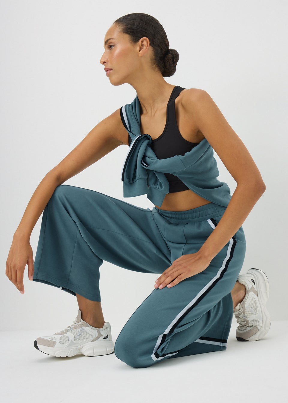 Blue Side Stripe Wide Leg Trousers