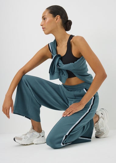 Blue Side Stripe Wide Leg Trousers