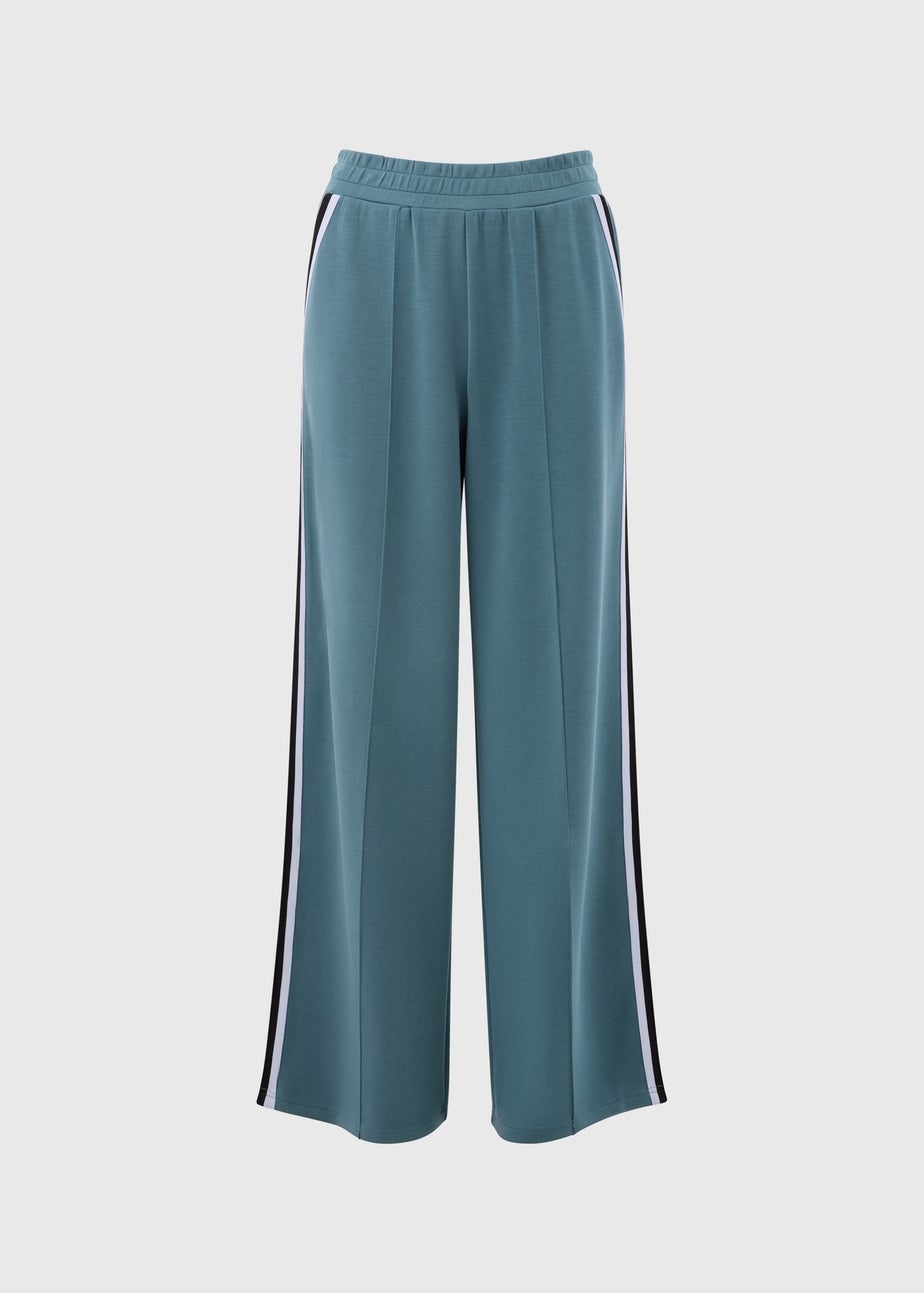 Blue Side Stripe Wide Leg Trousers