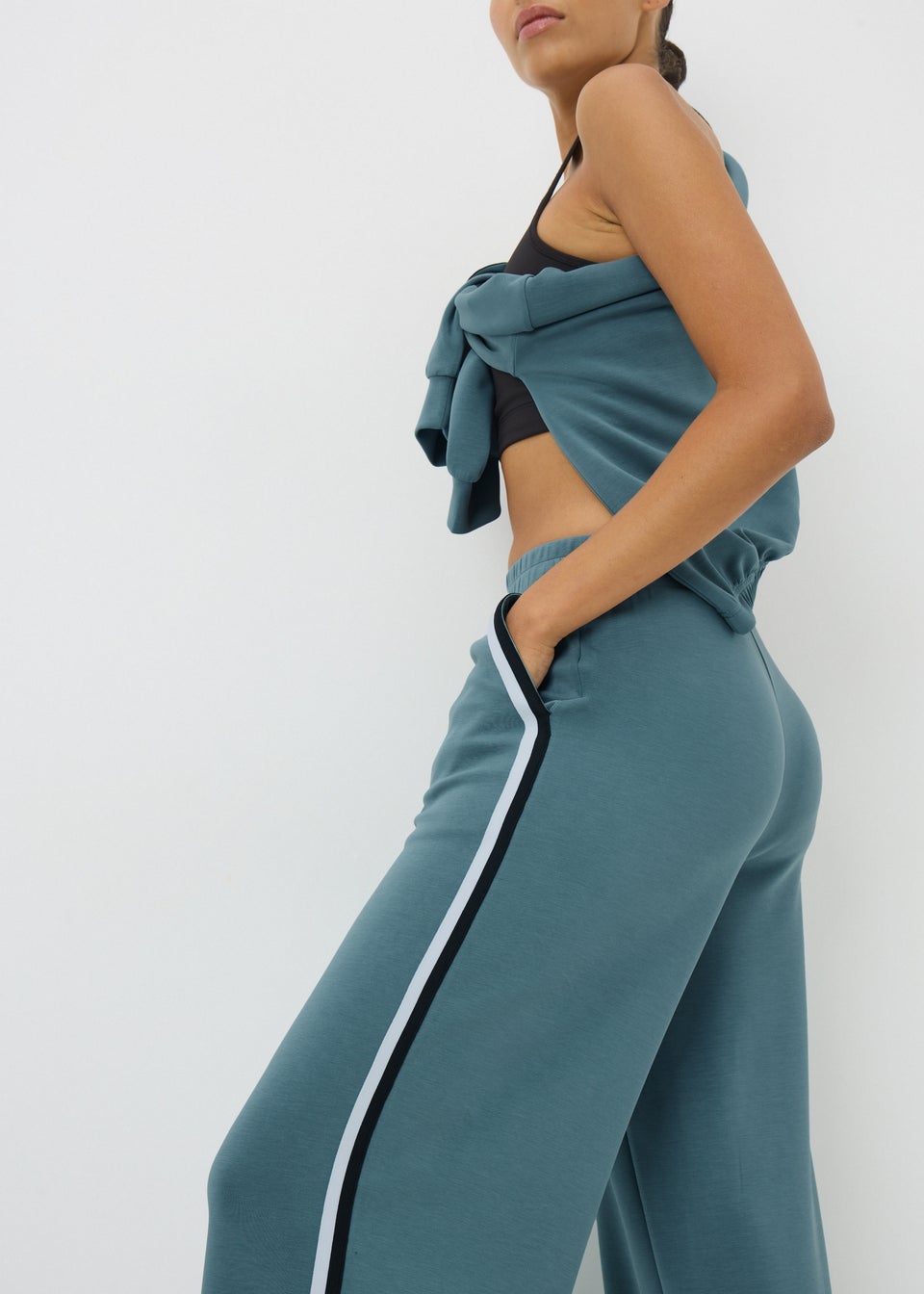 Blue Side Stripe Wide Leg Trousers