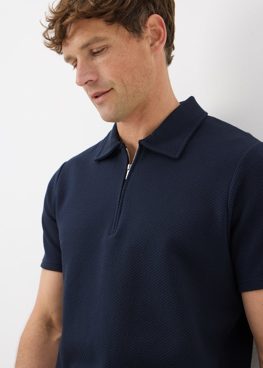 Navy Plain Textured Polo Shirt