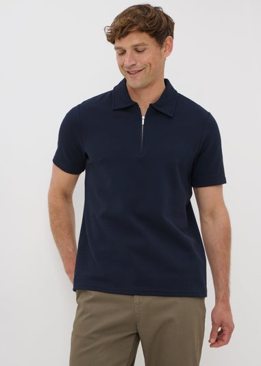 Navy Plain Textured Polo Shirt