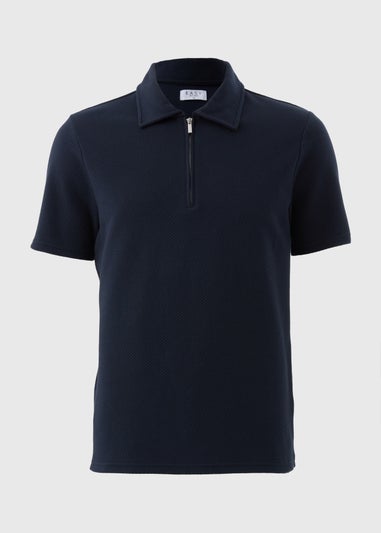 Navy Plain Textured Polo Shirt