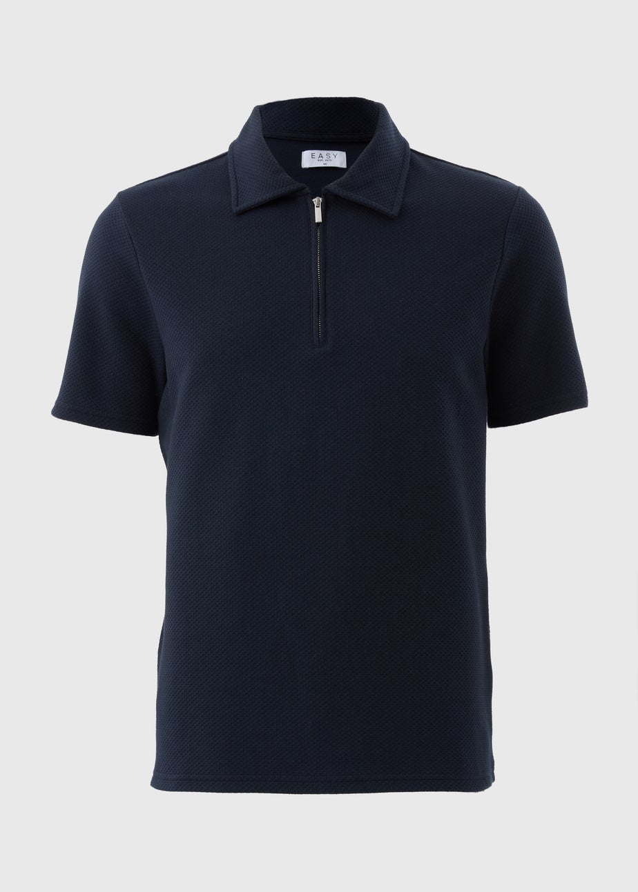 Navy Plain Textured Polo Shirt