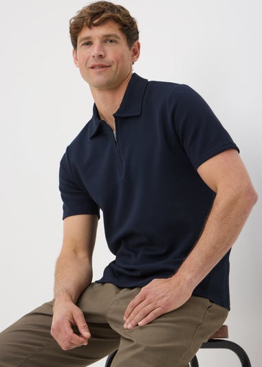 Navy Plain Textured Polo Shirt