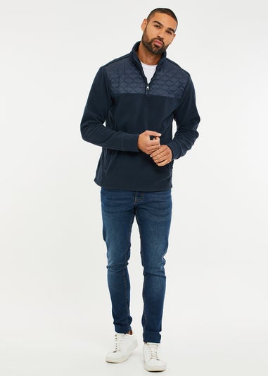 Threadbare Navy Quarter Zip Quilted Fleece Jumper
