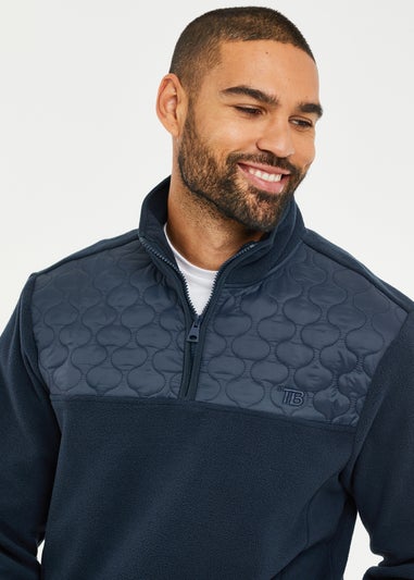 Threadbare Navy Quarter Zip Quilted Fleece Jumper