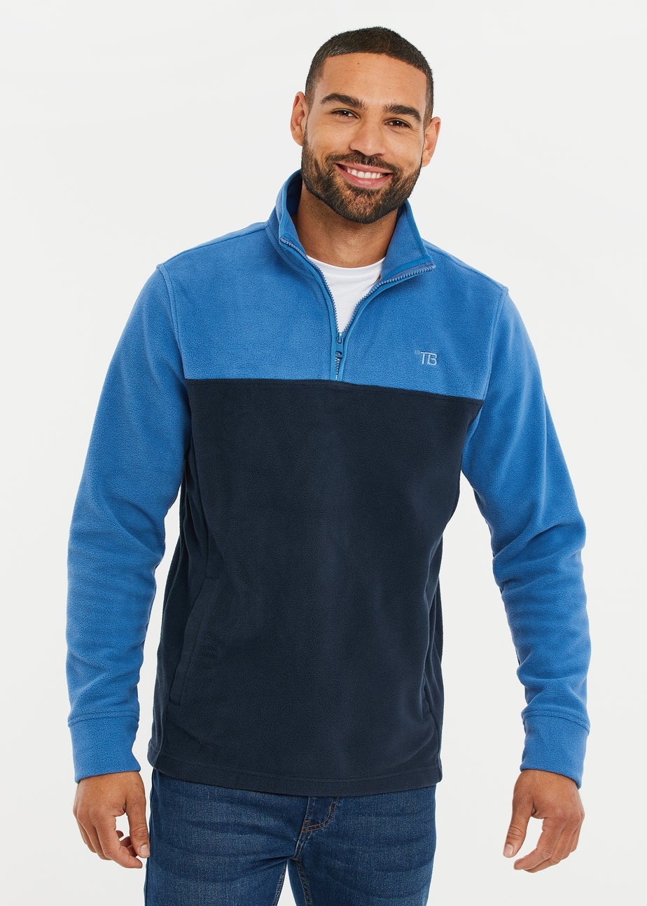 Threadbare Cobalt Two Tone Quarter Zip Fleece Jumper