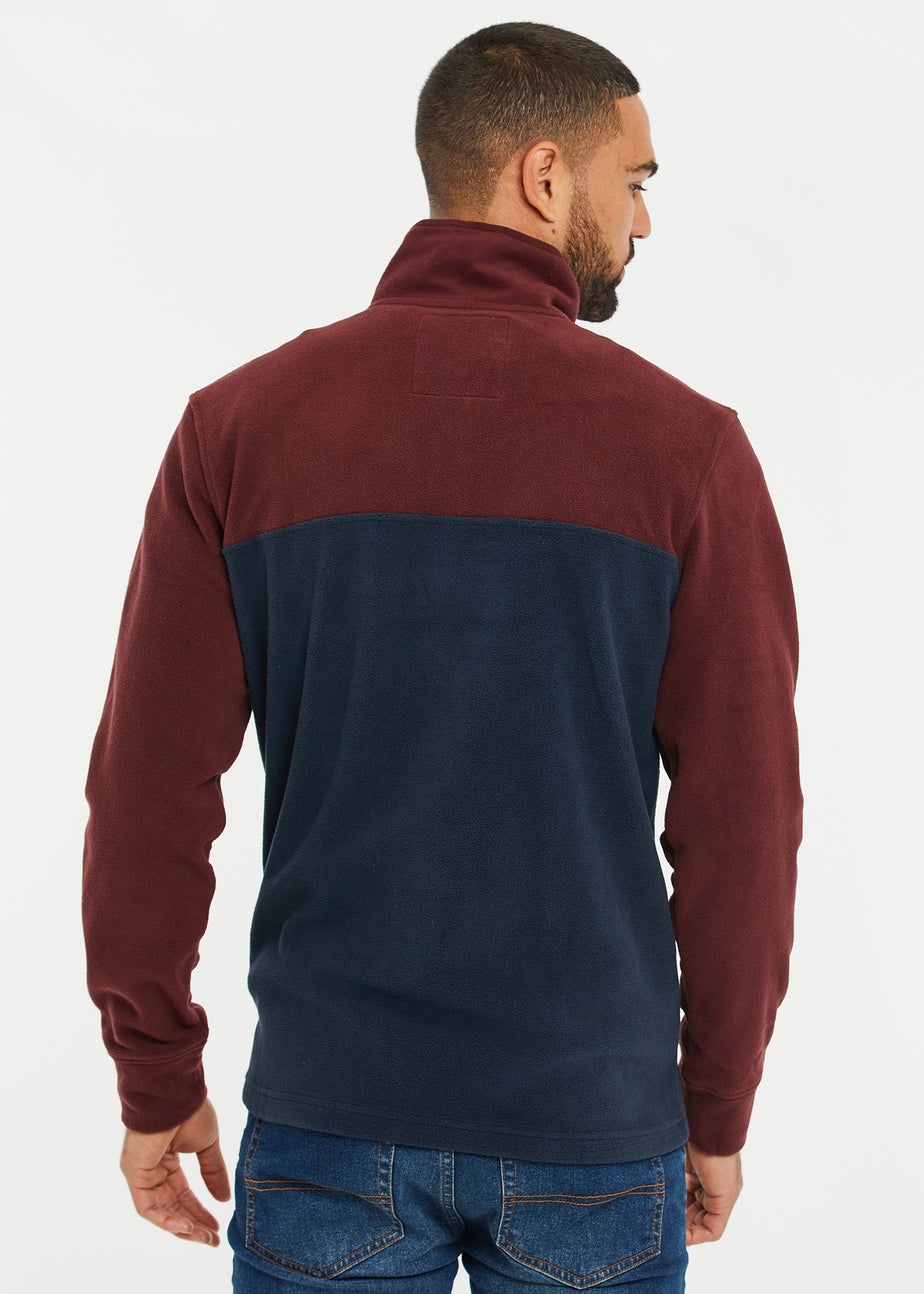 Threadbare Burgundy Wham Two Tone Quarter Zip Fleece Jumper
