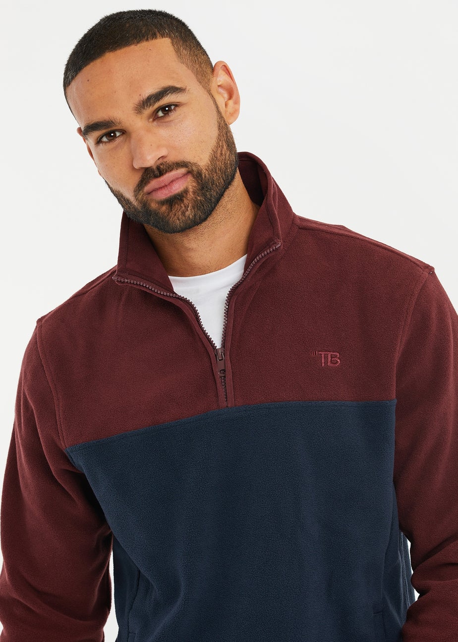 Threadbare Burgundy Wham Two Tone Quarter Zip Fleece Jumper