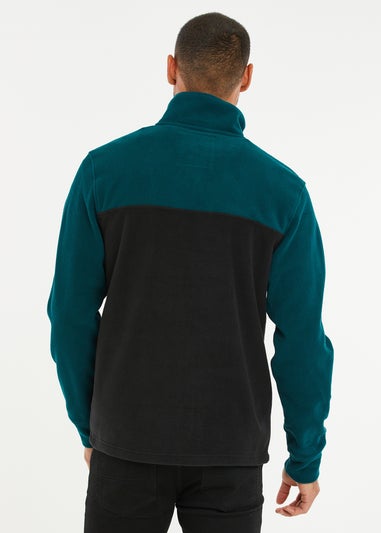 Threadbare Teal Wham Two Tone Quarter Zip Fleece Jumper