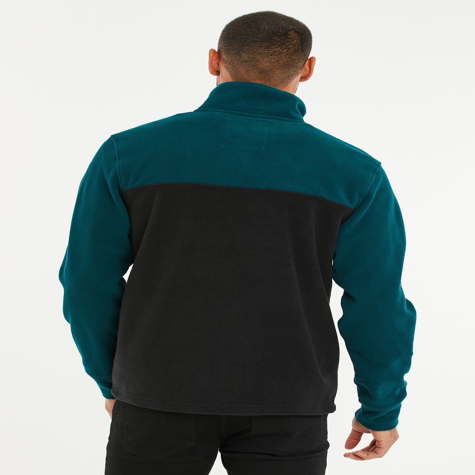 Threadbare Teal Wham Two Tone Quarter Zip Fleece Jumper