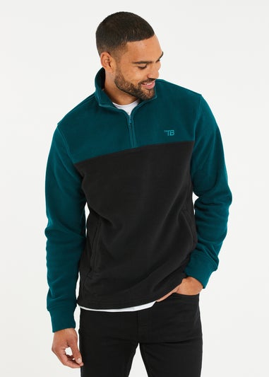 Threadbare Teal Wham Two Tone Quarter Zip Fleece Jumper