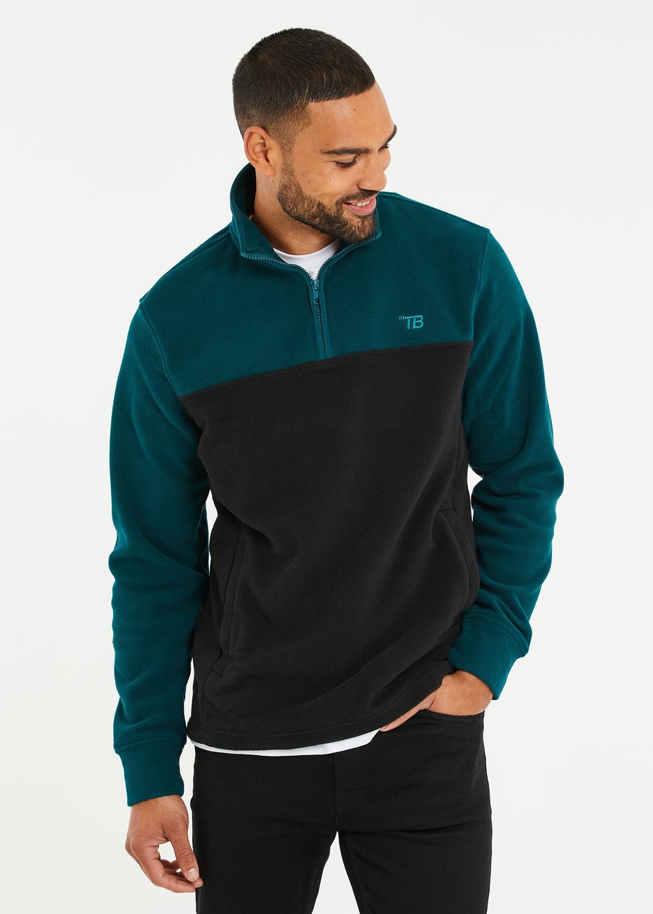 Threadbare Teal Wham Two Tone Quarter Zip Fleece Jumper