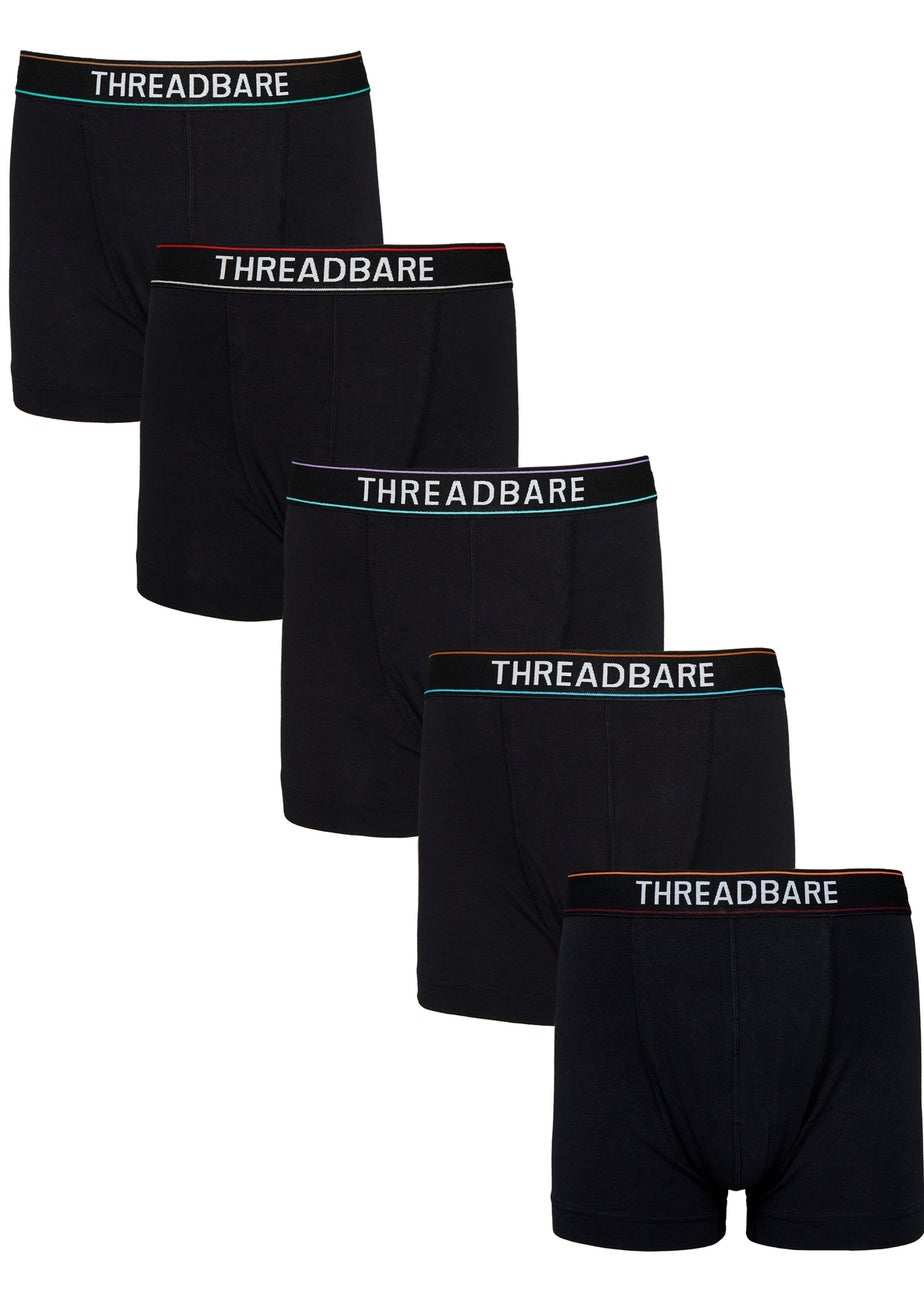 Threadbare Black 5 Pack Hipster Boxers