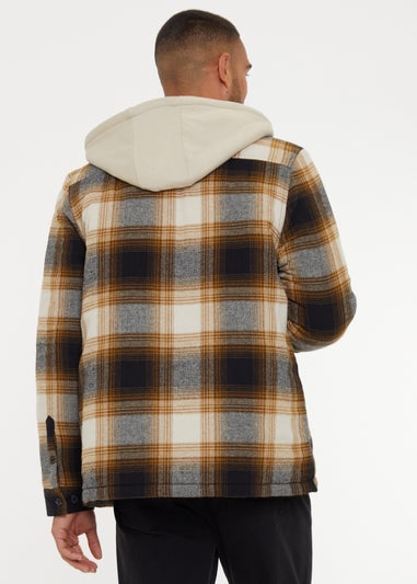 Threadbare Camel Check Shacket with Borg-Lined Hood