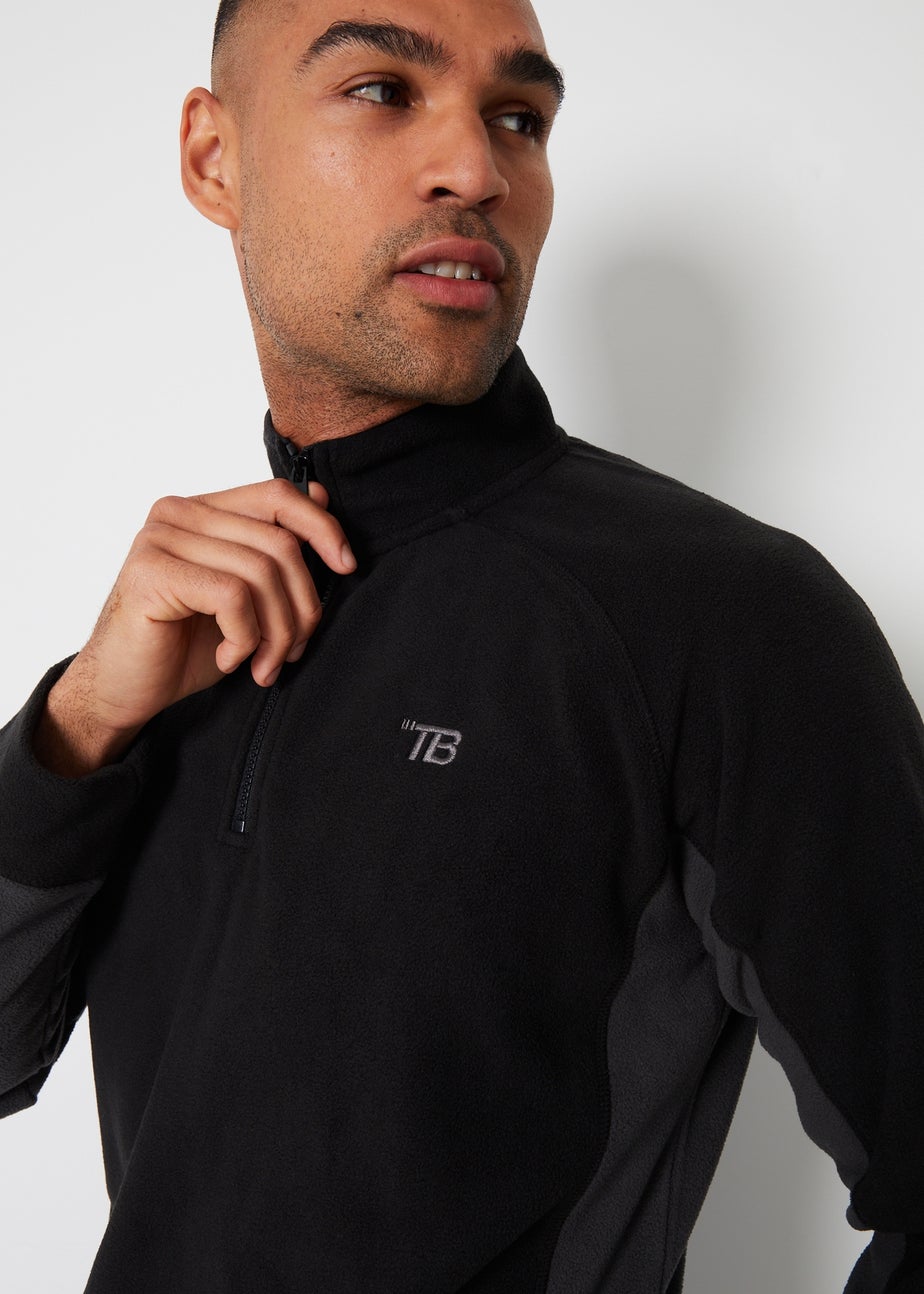Threadbare Black Contrast Side Panel Quarter Zip Fleece