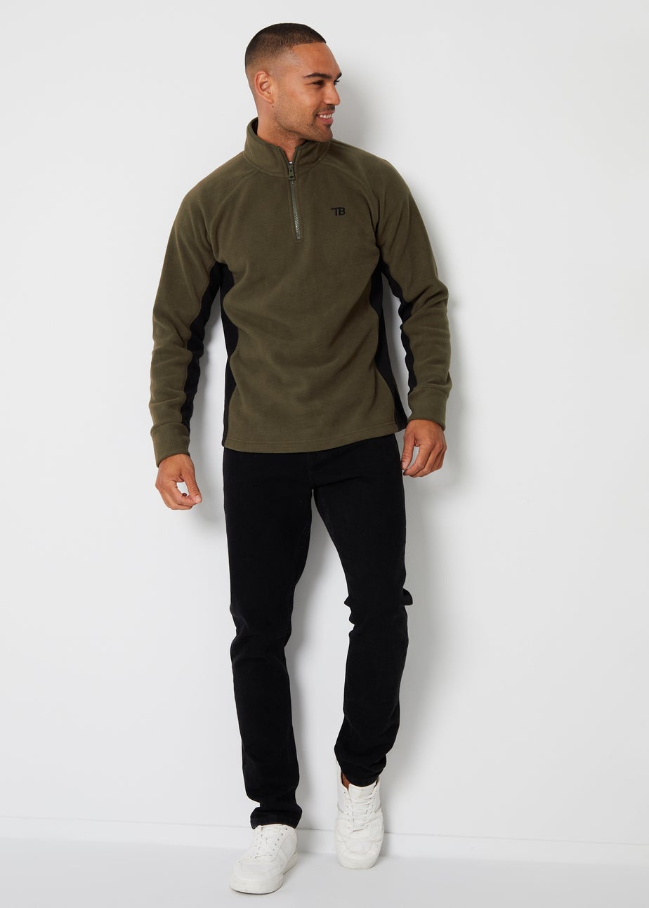 Threadbare Khaki Contrast Side Panel Quarter Zip Fleece
