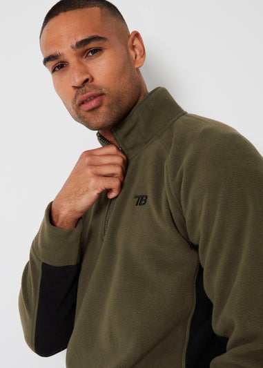 Threadbare Khaki Contrast Side Panel Quarter Zip Fleece