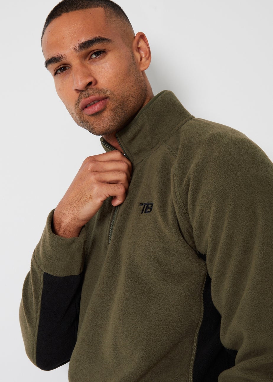 Threadbare Khaki Contrast Side Panel Quarter Zip Fleece
