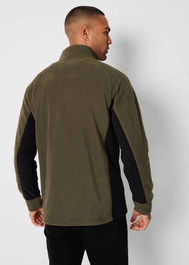 Threadbare Khaki Contrast Side Panel Quarter Zip Fleece