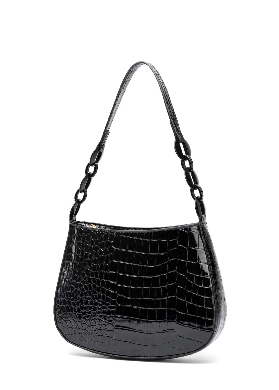 Raffaella Black Croco Shoulder Bag