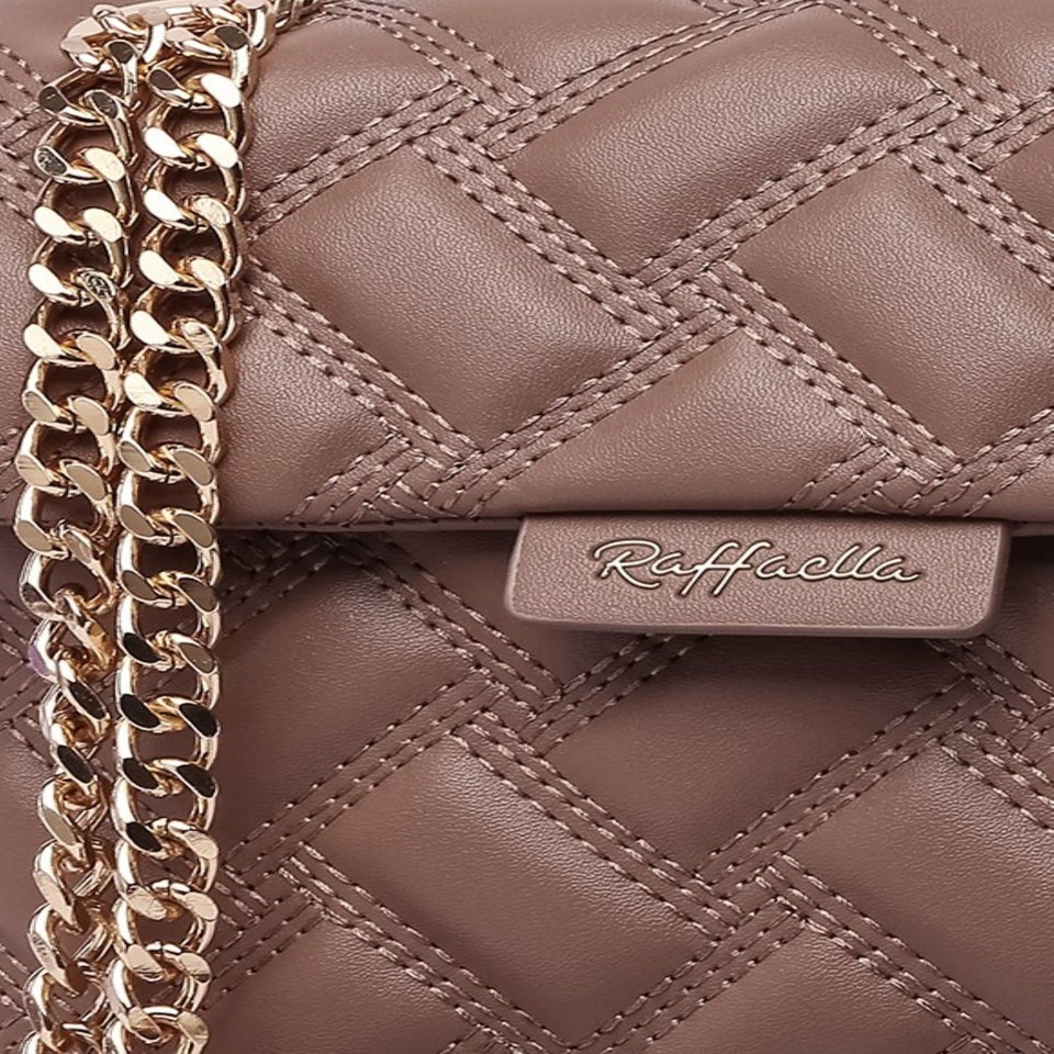 Raffaella Taupe Quilted Chain Shoulder Bag