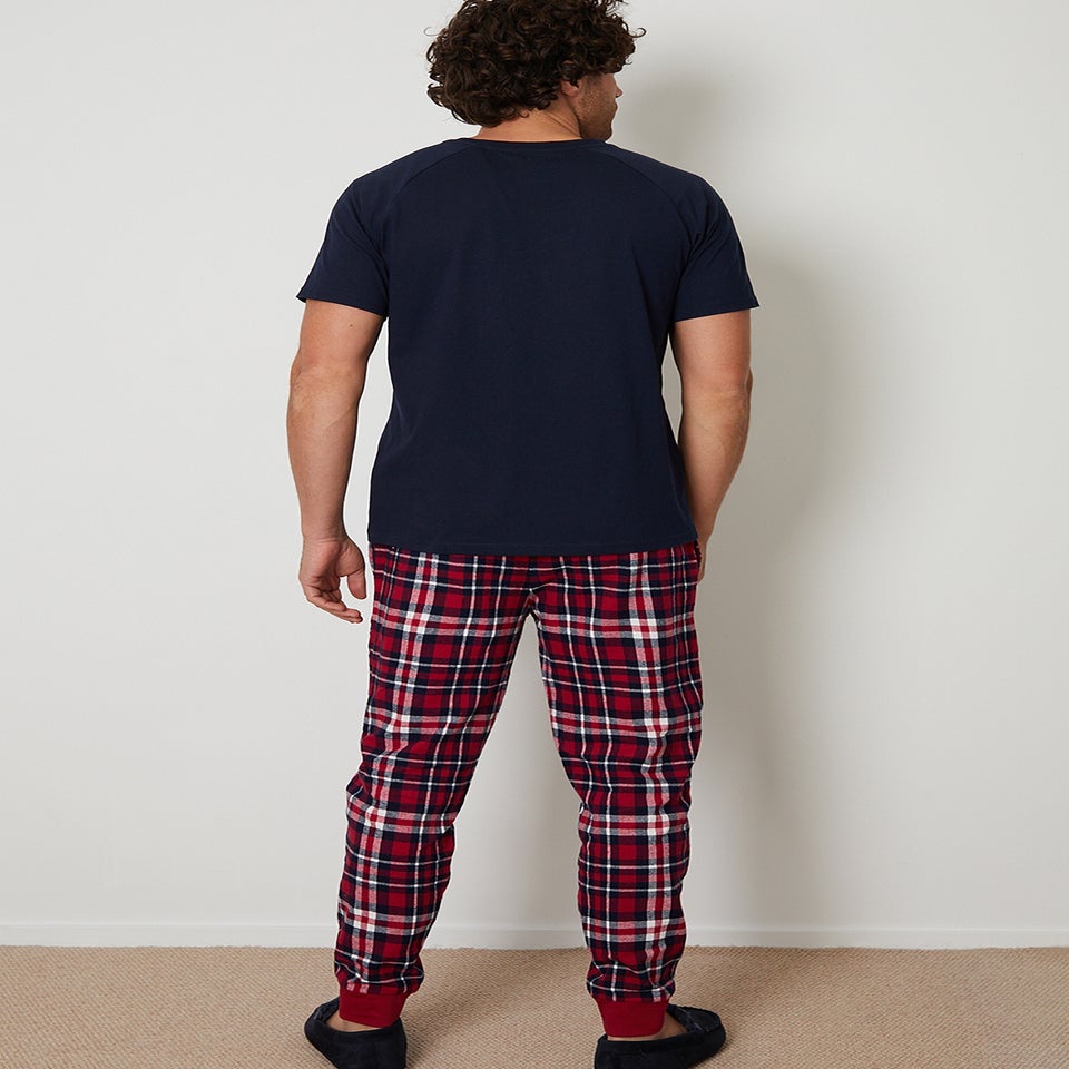 Threadbare Navy  Cotton Blend Check Pyjama Set