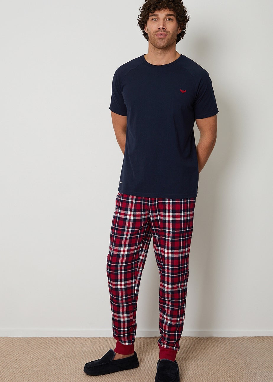 Threadbare Navy  Cotton Blend Check Pyjama Set