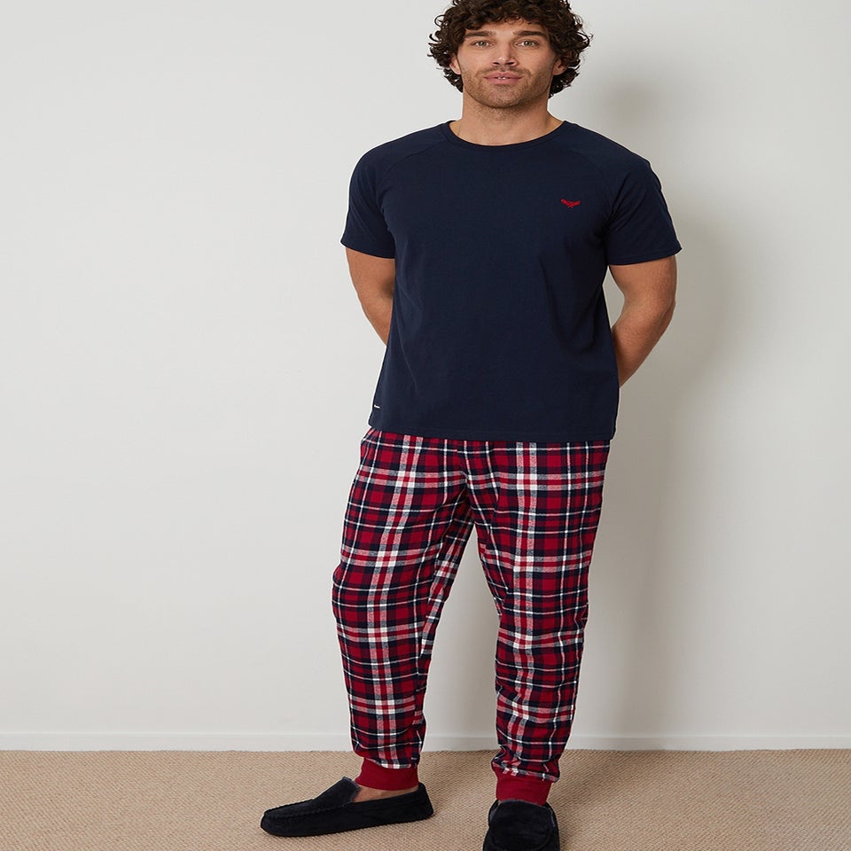 Threadbare Navy  Cotton Blend Check Pyjama Set