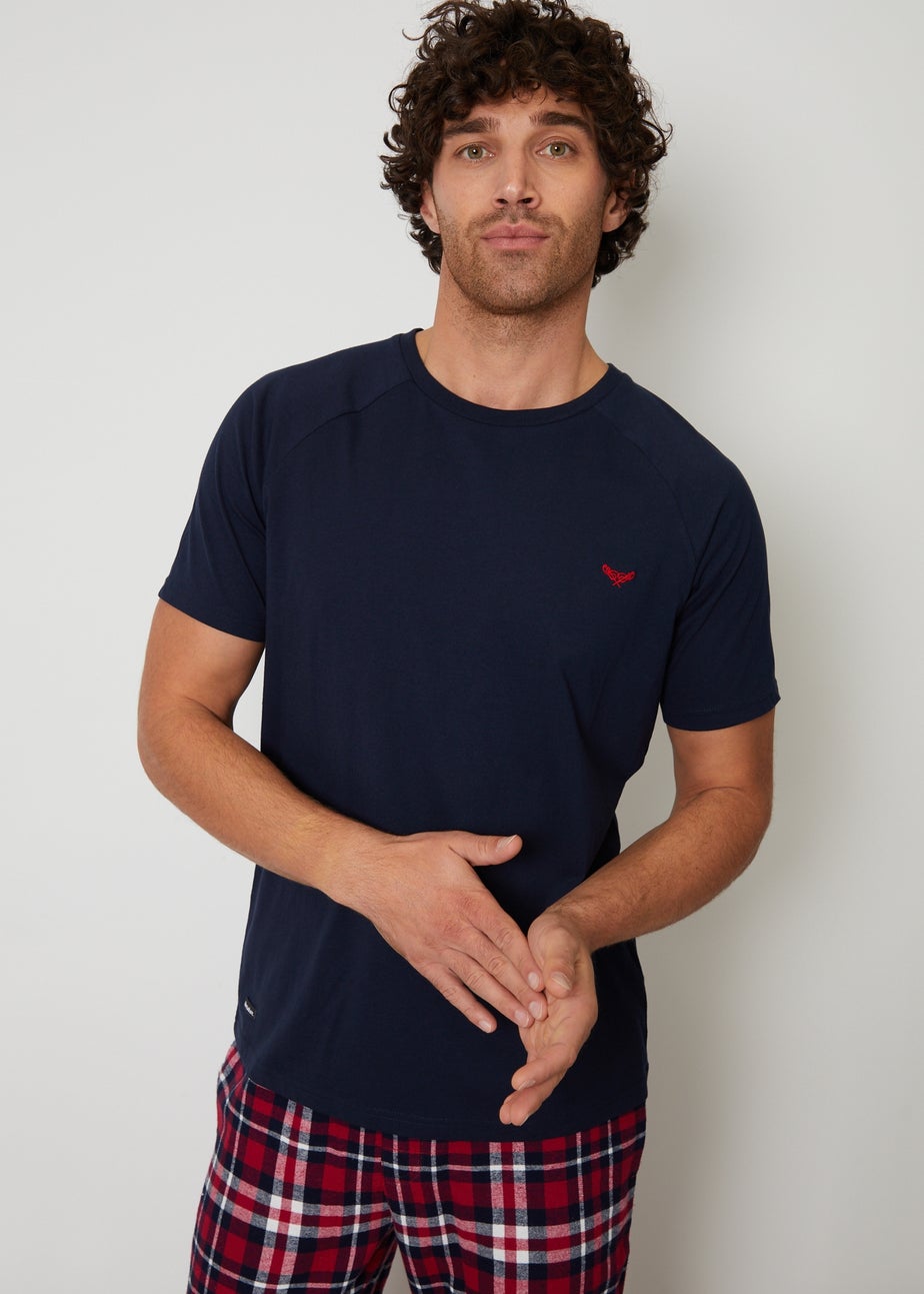 Threadbare Navy  Cotton Blend Check Pyjama Set