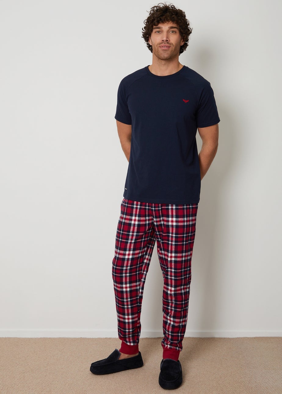 Threadbare Navy  Cotton Blend Check Pyjama Set