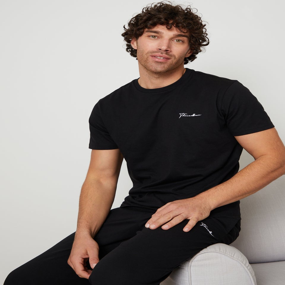 Threadbare Black Elton Cotton Blend Jersey Pyjama Set