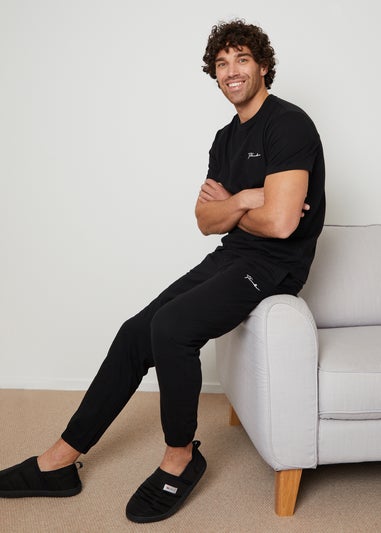 Threadbare Black Elton Cotton Blend Jersey Pyjama Set