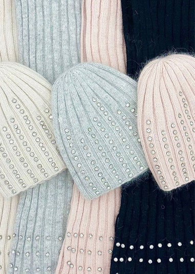 Love Lemonade Grey Crystal Luxe Knitted Beanie Hat