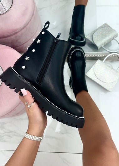 Love Lemonade Black Sparkly  Star Charm Chelsea Boots