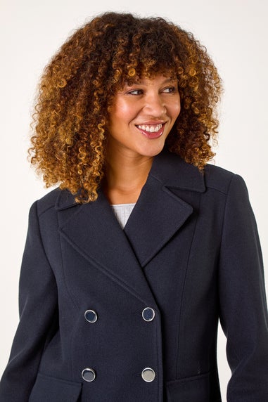 Roman Midnight Blue Double Breasted Longline Coat