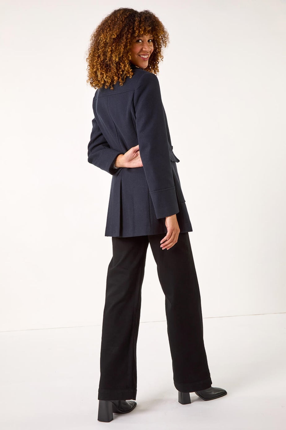 Roman Midnight Blue Double Breasted Longline Coat