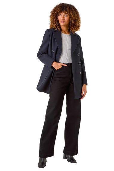 Roman Midnight Blue Double Breasted Longline Coat