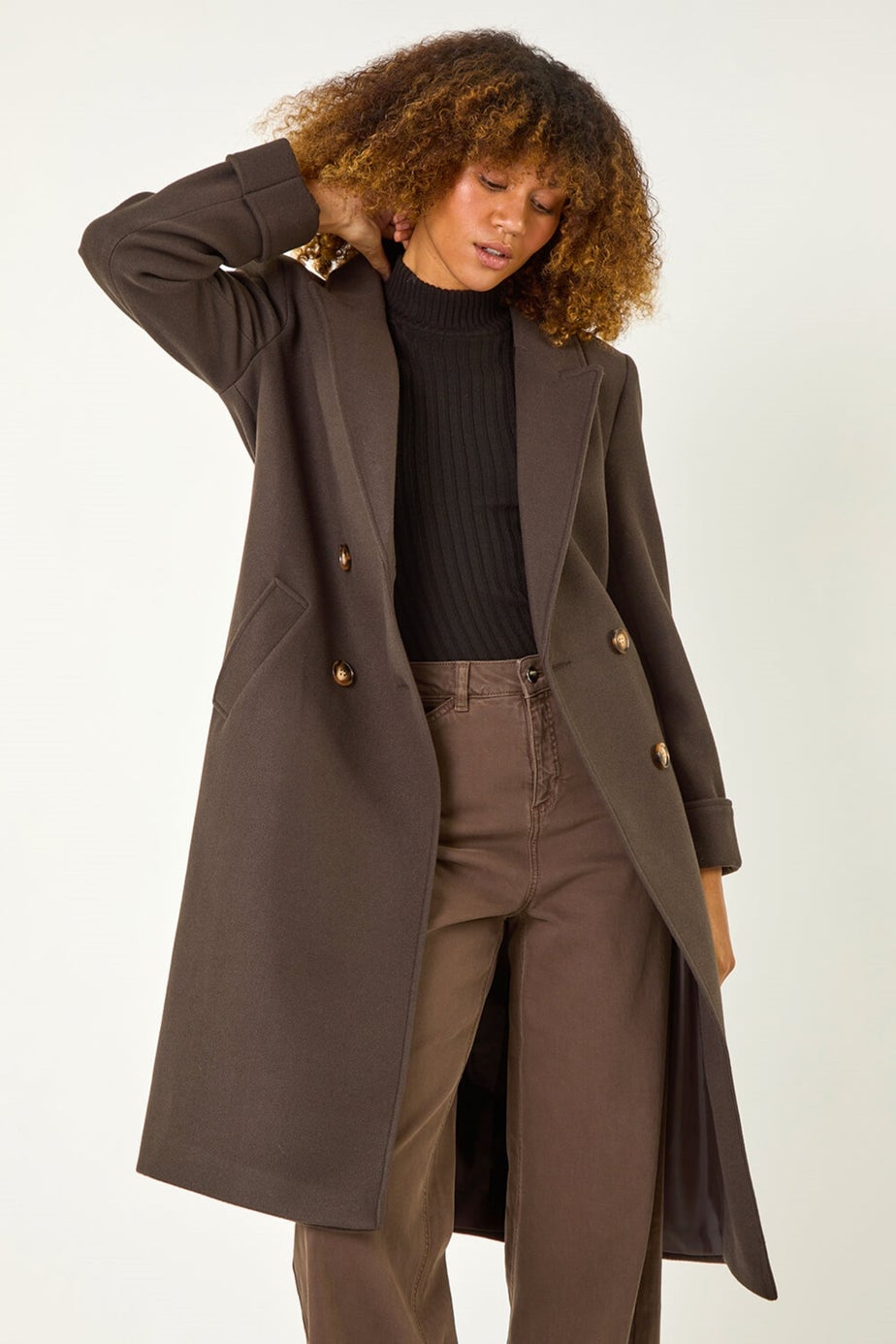 Roman Chocolate Belted Double Breasted Coat