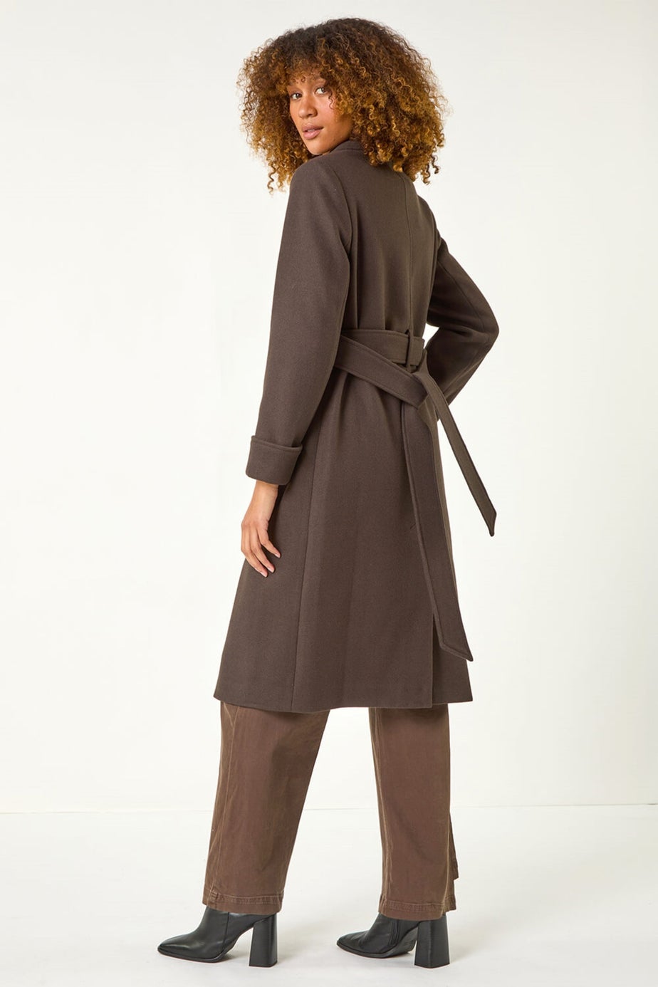 Roman Chocolate Belted Double Breasted Coat