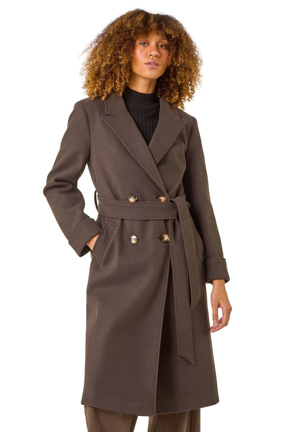 Roman Chocolate Belted Double Breasted Coat