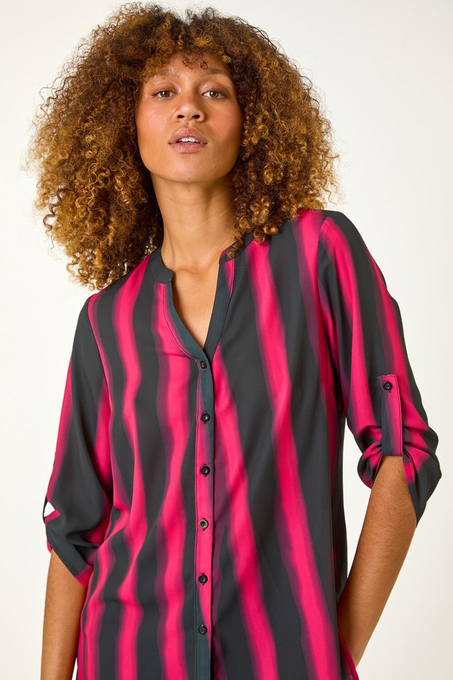 Roman Red Linear Print Longline Blouse