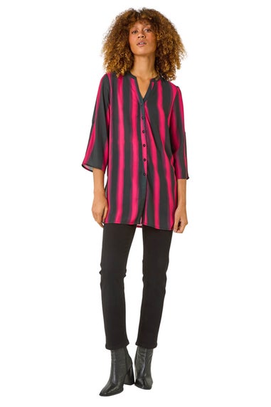 Roman Red Linear Print Longline Blouse